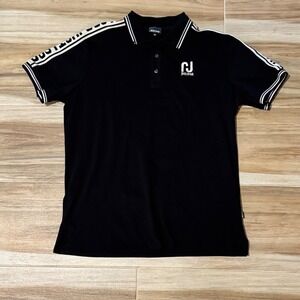 Just Cavalli Mens Black Logo Tape Polo Shirt Short Sleeve XXL Logo Graphic